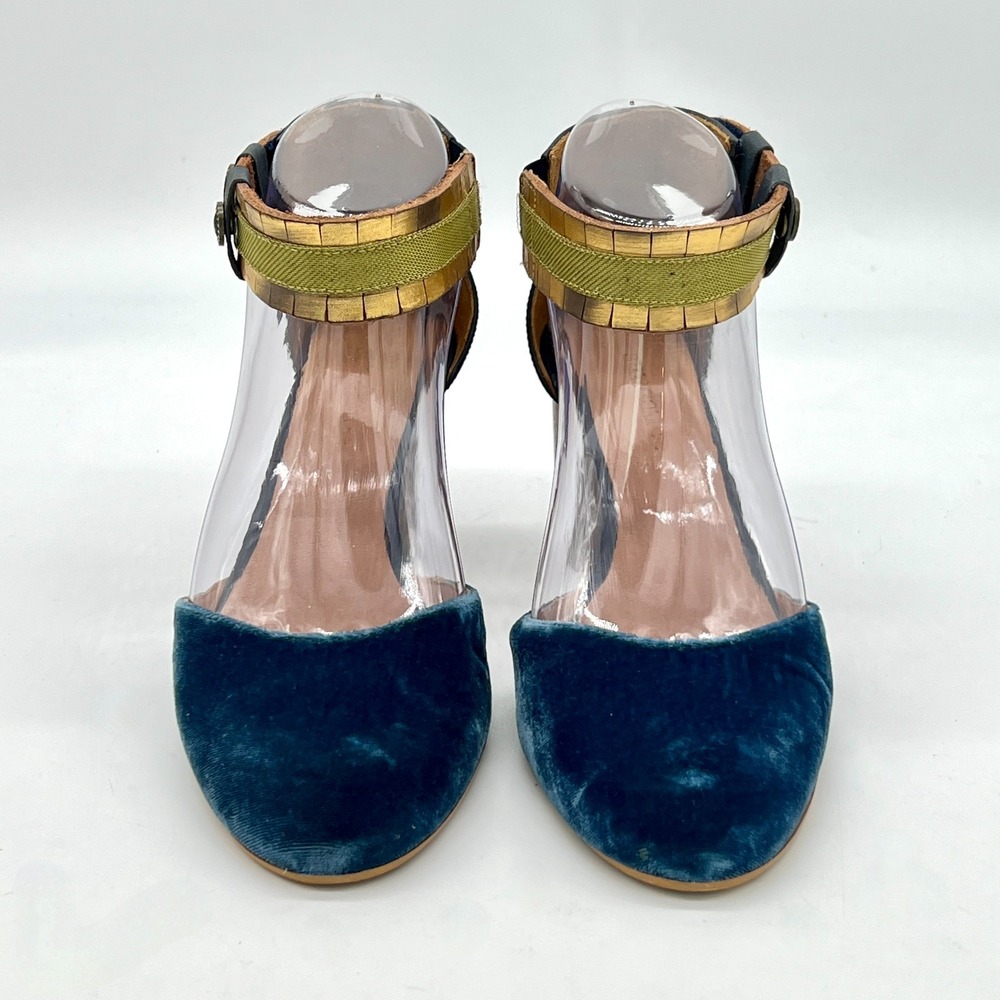 Sundance Aurora Size 6.5/7 37 Blue Velvet Ankle Strap Heels $228 MSRP - Picture 5 of 14